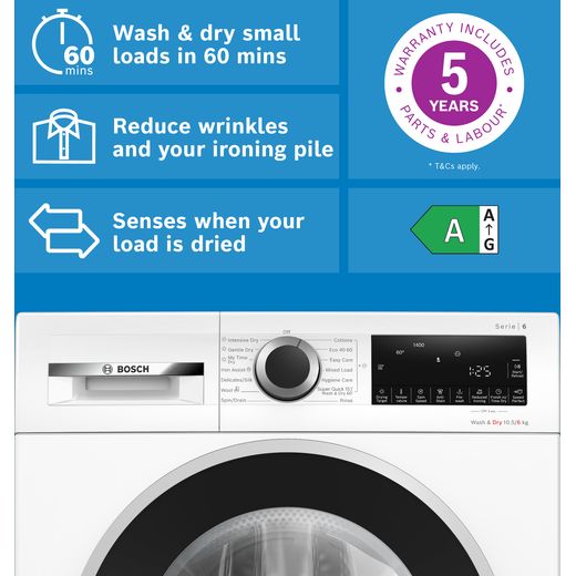 Bosch Series 6 WNG25401GB 10.5Kg / 6Kg Washer Dryer with 1400 rpm - White - Annotation - why buy shot